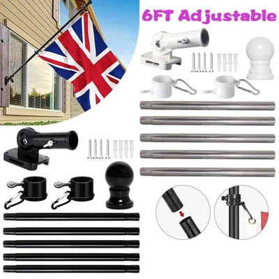 1.8m/6FT Adjustable Flag Pole Kit Wall Mounted for House Garden Yard Outdoor - Image 1 of 4