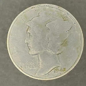 1942-S Mercury Dime – Heavy Circulation – SF Mint – 90% Silver - Picture 1 of 4
