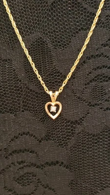 Vintage Now Gold Filled Diamond Accent Heart Necklace 15" Inches - Image 1 of 4