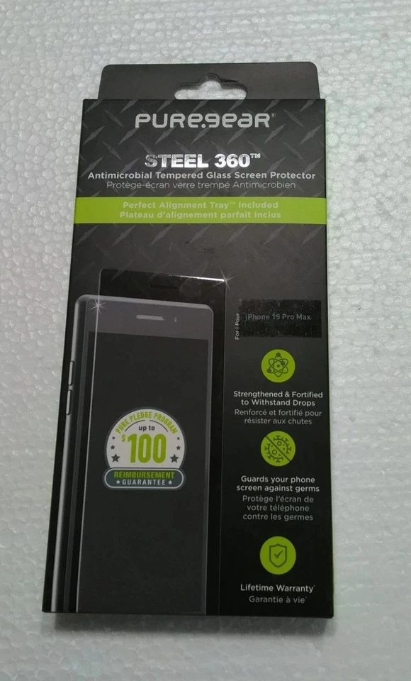 PureGear Steel 360 Screen Protector for iPhone 15 Pro Max Tempered Glass - Image 1 of 1