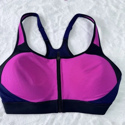 Sutiã esportivo feminino Champion de alto suporte tamanho L racerback zíper frontal lazer - Imagem 1 de 4