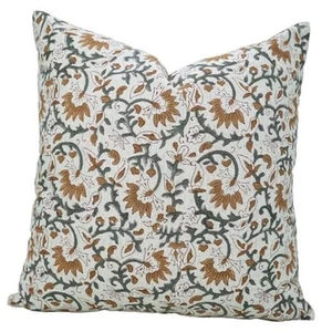 Handmade Block Print 20X20 Inches Cotton Linen Throw Pillowcase Cushion Cover, - Picture 1 of 8