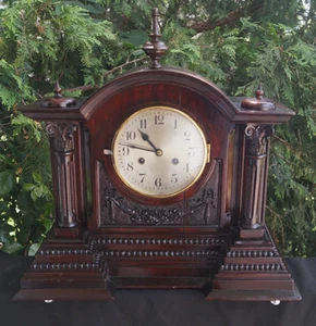 Antique C 1905 DRGM Mahogany German Mantle Clock - VIDEO - UNUSUAL - VERY ORNATE - Picture 1 of 13