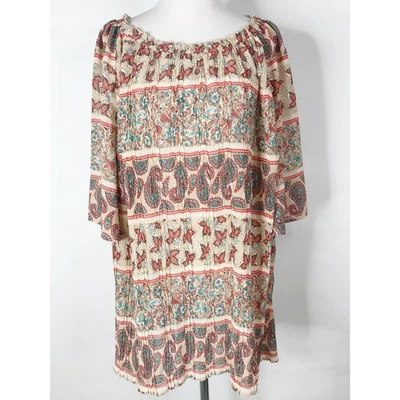 Catherines Top Womens 2X Red Beige Floral Paisley Crinkle Gauzy Boho Peasant - Image 1 of 4