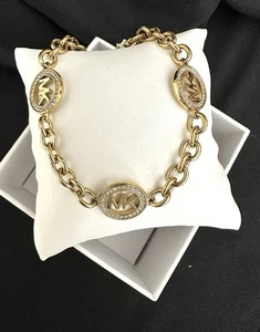 Michael Kors Fulton Kette / Logo Crystal Pave Armband Gold + Box - Bild 1 von 5