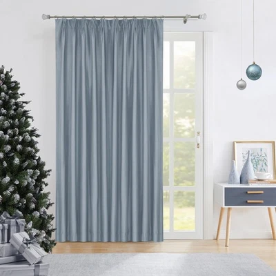 Cortina de ventana azul claro plisada apagón completo paneles de seda de lujo con B... Foto 1 de 4