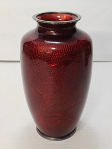 CPO besetztes Japan Akasuke Ginbari Cloisonne Folie Taube Blut Vase 7" Bambus - Bild 1 von 7