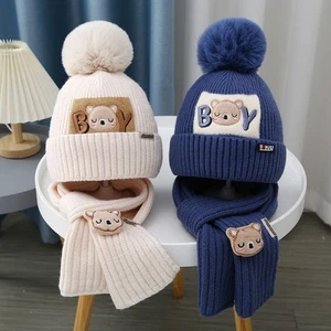 Bear Baby Hat Scarf Set Neck Scarf Children's Ear Protection Hat Windproof - Picture 1 of 18