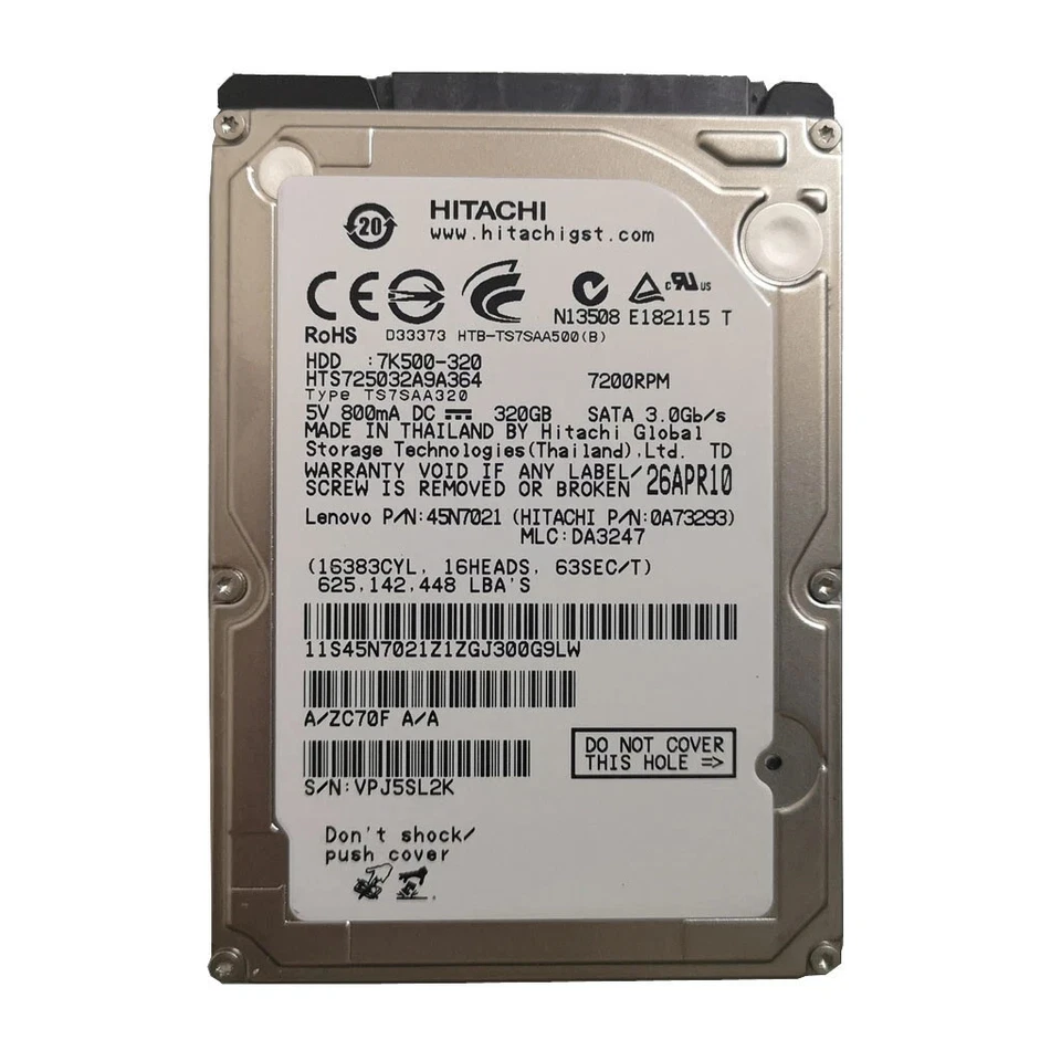 Hitachi 320GB HTS725032A9A364 7200RPM 16MB SATA 2.5" Laptop HDD Hard Drive - Image 1 of 3