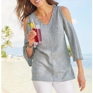 NWT Soft Surroundings Top Landfall Tunic Linen Blend Cold Shoulder PXS (2-4) $99 - Picture 1 of 11