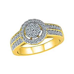 1/2 Ct Round Cut Real Diamond 14K Yellow Gold Cluster Engagement Ring For Womens - Picture 1 of 6