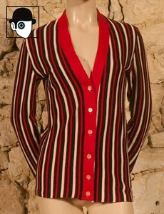 VINTAGE 60s STRIPE KNITTED CARDIGAN - UK 10 / US 6 / FR 38 - Picture 1 of 5
