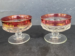 Vintage Ruby Cranberry Flash Kings CrownThumbprint dessert crema pasticcera tazze piatti - Foto 1 di 12