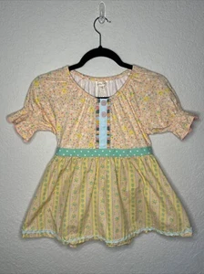 Matilda Jane Girls 12 Peach Yellow Pink Bird Flower Top - Picture 1 of 4