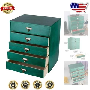 Large Antique Finish Wooden Drawer Cabinet - Space-Saving L-Green Organizer - Picture 1 of 9