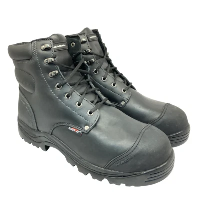 Mack 男式 8 英寸充电钢头工作靴 F2413-11 黑色皮革 14M 码 — 第 1/4 张图片