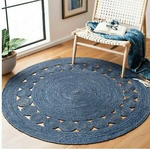 Rug 100% Jute Natural Bohemian Floor Mat Carpet Living Room Round Area Rag Rugs