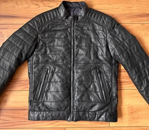 100%ORIGINAL MASSIMO DUTTI ECHT LEDER BIKER JACKE GR.S SCHWARZ LEDERJACKE - Bild 1 von 15