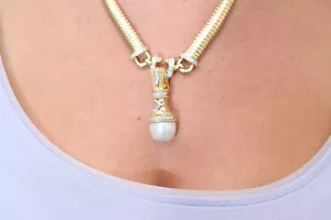 Elegant Pearl and Diamond Enhancer with Diamond Accented Necklace - Picture 1 of 5