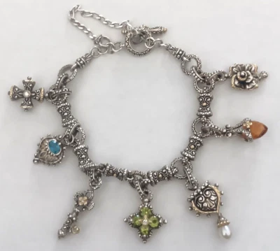 Браслет с брелоками из чистого серебра/золота 18 карат с несколькими драгоценными камнями Barbara Bixby - Изображение 1 из 4