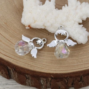 5 colgantes/dijes de ángel de Navidad en tono plateado con diamantes de imitación de vidrio facetado AB - Imagen 1 de 2