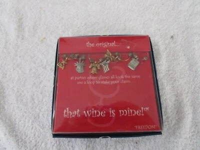 That Wine Is Mine 原装 6 个葡萄酒饰品“FREEDOM”美国设计!! — 第 1/4 张图片