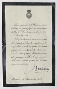 Lettera di ringraziamento con autografo di Umberto II di Savoia - 1948 - Foto 1 di 2