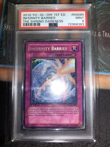 YUGIOH 1ST TSHD-EN089 INFERNITY BARRIER SECRET RARE PSA 9 MINT FULL HOLO BLEED - Picture 1 of 4