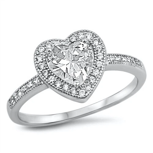 Heart Ring Genuine Sterling Silver 925 Rhodium Plated Height 10 mm Sizes 4 - 10 - Image 1 of 1