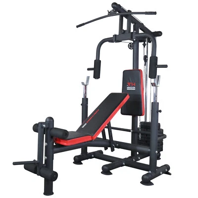 TRAIN HARD Kraftstation Hantelbank Latzug Butterfly Beintrainer klappbar 60 kg Gewichten