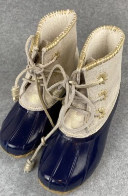 Jack Rogers Chloe Rain Duck Boots Navy Blue Gold Sparkle Womens Shoes Size 7 - Image 1 of 4