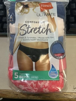 Hanes Womens Ultimate Comfortsoft Stretch Bikini 5-Pack size 6/M - Image 1 of 3