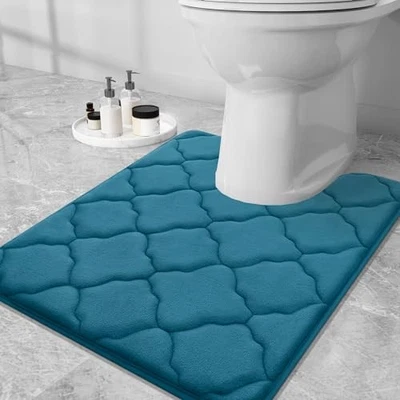  Memory Foam Toilet Rugs U-Shaped 24x20, 24" x 20" Contour Rug Peacock Blue - Image 1 of 4