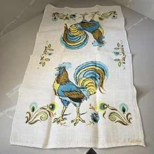 NEW 100% Linen Tea Towel Kitchen Towel Rooster Colorful Vintage Country - Picture 1 of 8