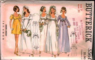 5564 Vintage Butterick SEWING Pattern Juniors 1970s Wedding Bridal Dress Gown 7 - Image 1 of 2