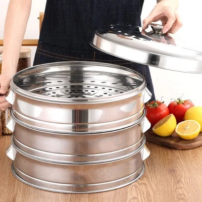 Stainless Steel Steamer Hot Pot Steam Food Steaming Tray Kitchen Cookware - Image 1 of 4