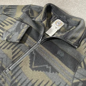 Cinch 1/4 Zip Pullover Mens Size Small Aztec Print Logo Olive Green Western - Picture 1 of 12