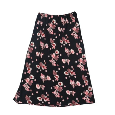 Falda Kathie Lee Estampado Floral Larga Negra Talla 10/M Cintura Elástica Foto 1 de 4