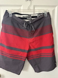Volcom 4-Way Stretch Tie Waist  Gray & Red Shorts 34" Waist - Picture 1 of 7