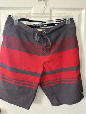Volcom 4-Way Stretch Tie Waist  Gray & Red Shorts 34" Waist - Image 1 of 4