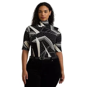 Lauren Ralph Lauren Women's Geo-Print Stretch Jersey Top in Black & White - Picture 1 of 8