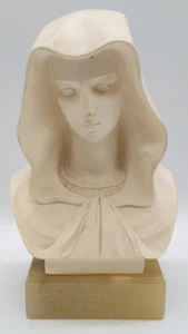 Vintage Alabaster Hooded Madonna Virgin Mary Bust Sculpture, Signed A Giannelli - Imagen 1 de 16