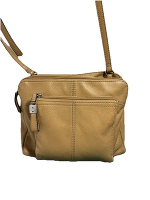 Tignanello Leather Xbody Organizer Bag Multi Compartments Minimalist Toffee  - Image 1 of 4