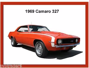 1969 Chevrolet Camaro 327 Orange Refrigerator / Tool Box Magnet - Picture 1 of 1
