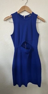 EXPRESS body Contour Mini Dress Cut Out Women’s Sz:2 Blue Crew Neck - Picture 1 of 4