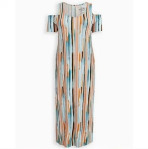 Torrid Super Soft Stripe Cold Shoulder Maxi Dress Women's Plus Size 0x NWT - Picture 1 of 6