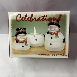 Snowmen Votive Candle Holders Hand Painted Set Of 2 NEW - Bild 1 von 3