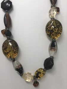 CHICO'S Necklace Brown Earth Tone Chunky Glass Beads Black Plastic Beaded BOHO - Picture 1 of 12