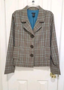 Maurices Career Jacket Blazer Coat XL Brown Blue Plaid Button Lined Pockets EUC - Picture 1 of 13