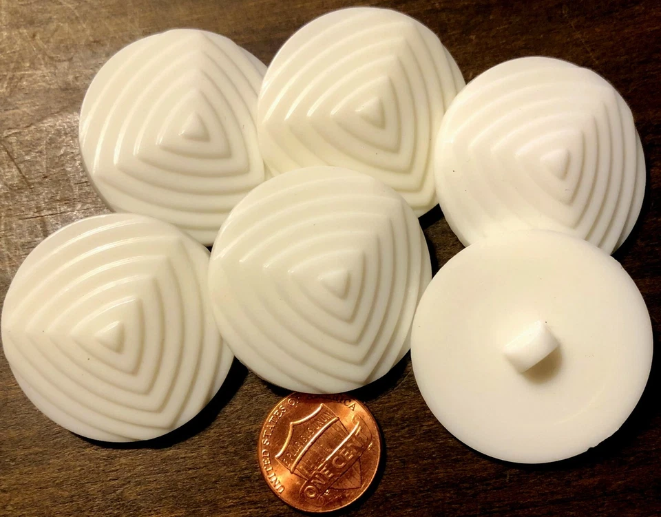 6 Large Tiered Glossy Slightly Off-white Plastic Shank Buttons 1 3/8" 35mm 6471 - Image 1 of 1